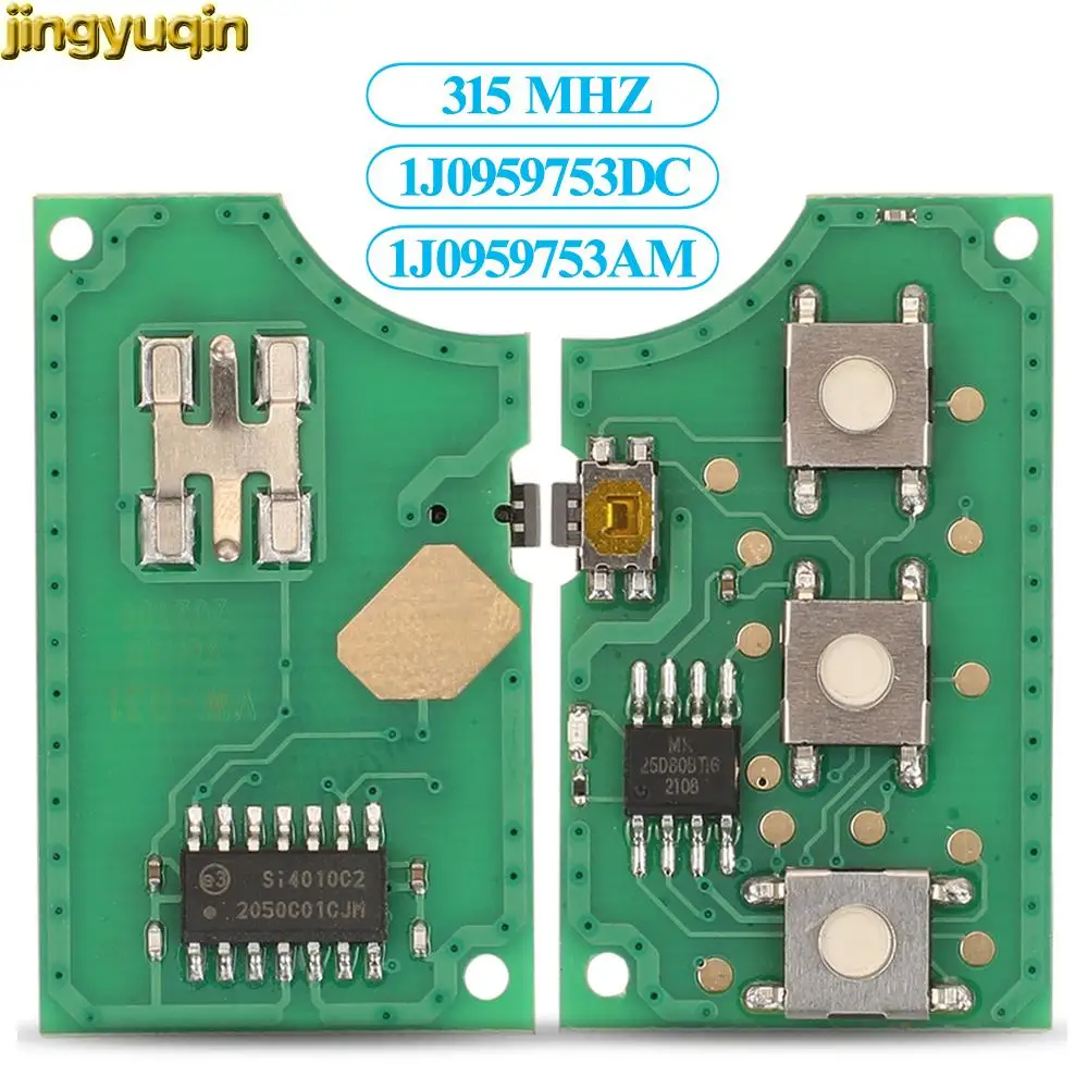 Jingyuqin Remote Car Key Circuit Board 315MHZ For VW Volkswagen Golf 2009 3+1 Buttons 1J0959753AM/DC/NBG92596263