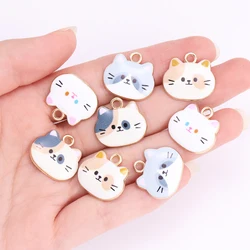 10Pcs Enamel Cat Charms for Jewelry Making Bulk Cute Cartoon Gold Color Animal Pendants Earrings Necklace Diy Craft Accessories