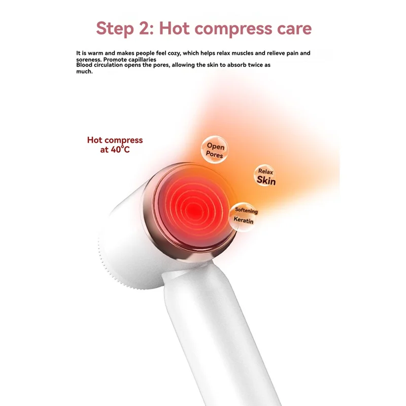 Spazzola elettrica per la pulizia del viso ad ultrasuoni 6 in 1 Terapia compressa Esfoliante per il viso Detergente per pori Rimozione di punti neri