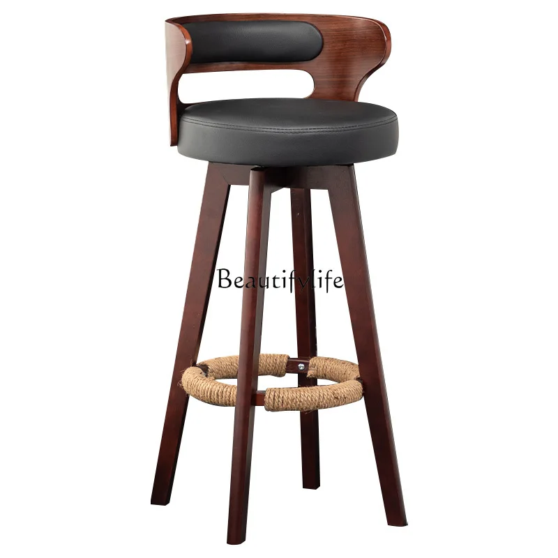 Solid wood rotating bar counter, home backrest, high stool, front desk bar chair, modern and simple