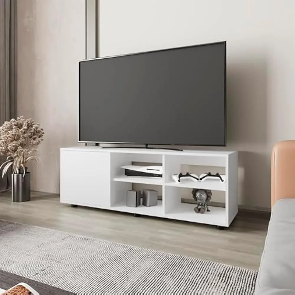 

TV Stand with a Door and Open Storage, White