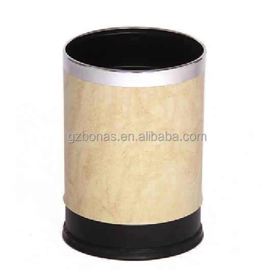 Hotel Double Layer Trash Can With Pu Leather Coated Dustbin Indoor Advertising Trash Can