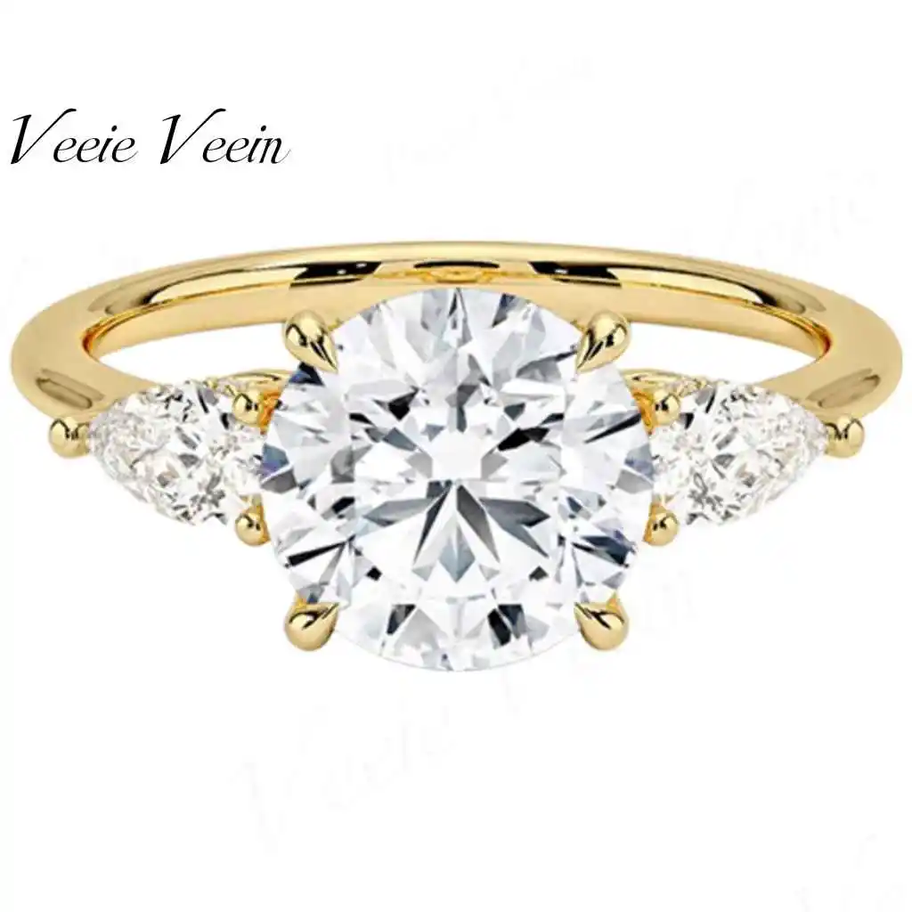 Veeie Veein Jewelry S925 Sterling Silver Set With Cultured Diamond 1 Carat Wedding Ring Ngtc Certificate Three Stone Ring Ins St