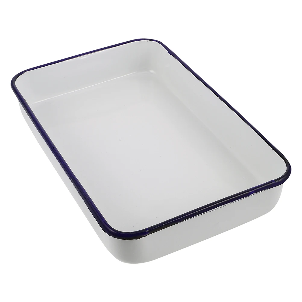 

Deep Enamel Baking Pan Roasting Dish White Rectangular Casserole Tray Oven Cookware Cake Tin Lasagna Plate Heat Resistant