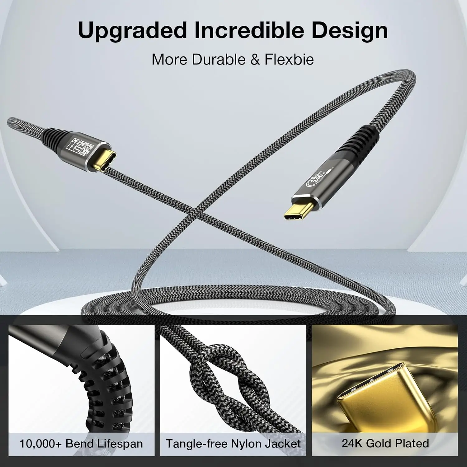 كابل USB نوع C Thunderbolt ، فيديو 4K ، ماك بوك ، USB ، Gen2 ، 20Gbps ، W ، 5A ، USB3.1 Gen2