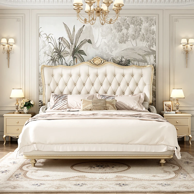 Light Luxury Double Bed French Princess Modern Crown Double Bed Master Bedroom Camas De Dormitorio Furniture Home