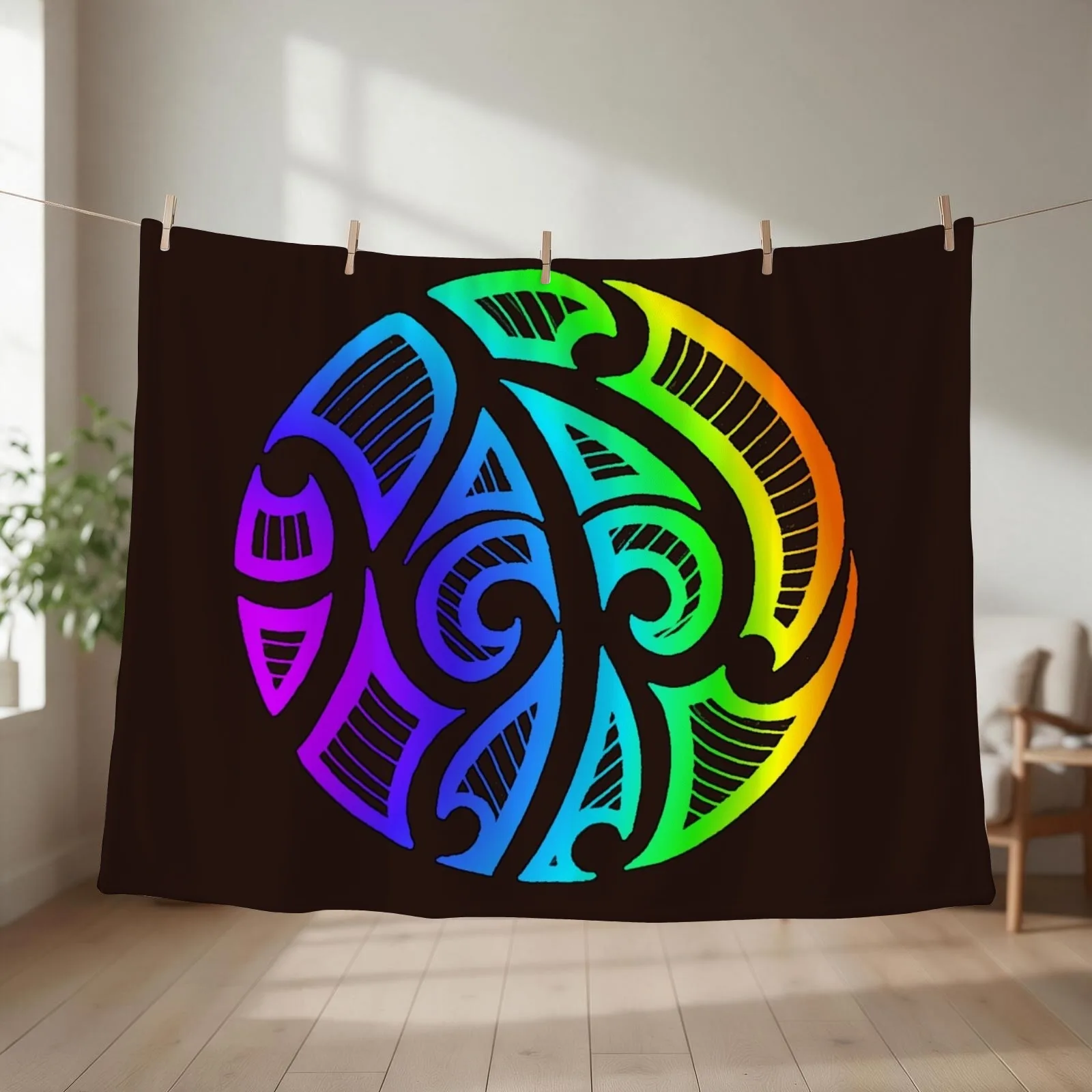 Maori tribal retro neon color Throw Blanket couch cozy soft plush fuzzy picnic outdoor blanket
