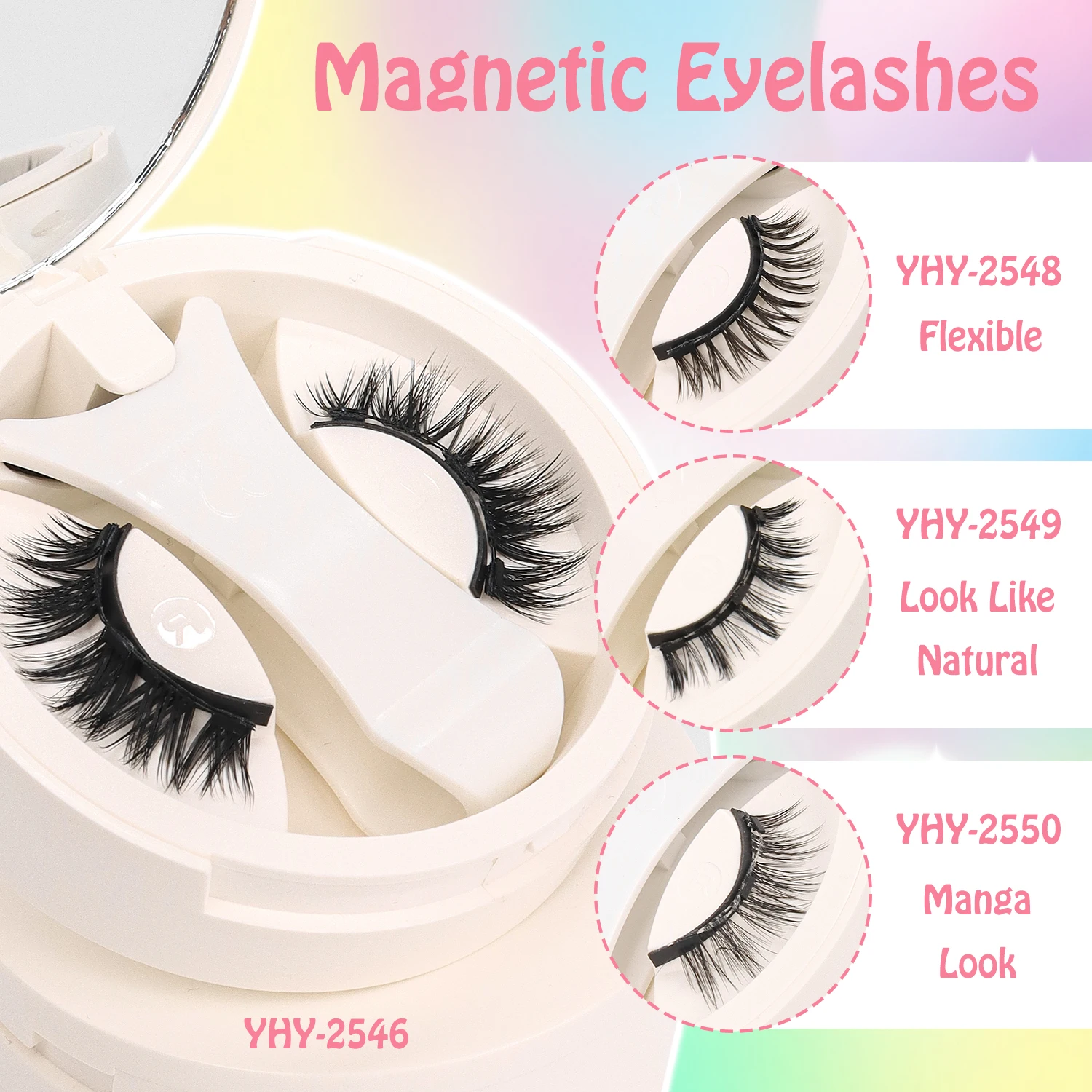 رموش مغناطيسية مع أداة توزيع رموش مغناطيسية ناعمة ذات مظهر طبيعي رموش مغناطيسية سهلة الارتداء والإزالة