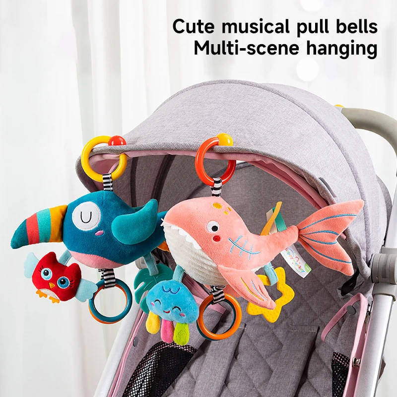 Baby Crib Bell Toys Soft There Is music Animal Kids Sensory Placation Toys Stroller Infant Removable Cartoon Pendant Plush Toys