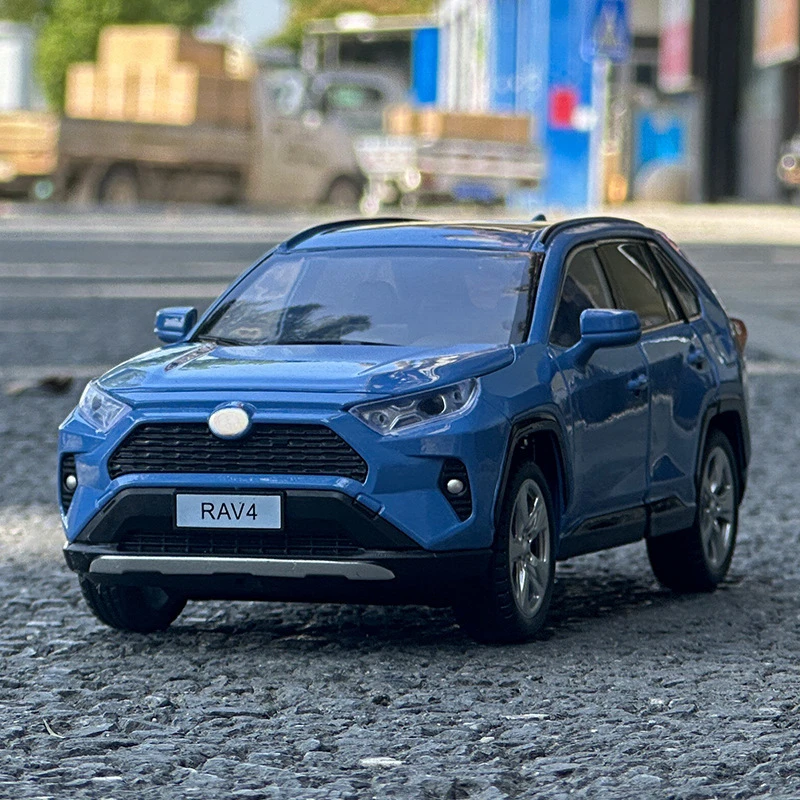 

1:24 RAV4 SUV, модель автомобиля из сплава, литая под давлением металлическая игрушка, внедорожники, модель автомобиля, имитация звука и света, детская игрушка в подарок