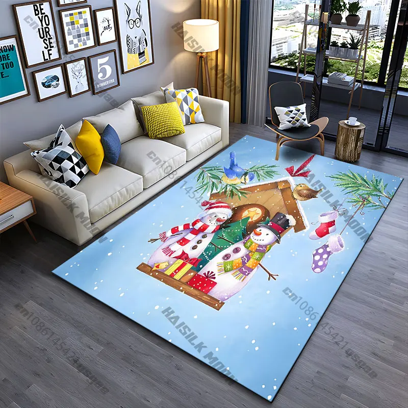Winter festive snowman celebration carpet Yoga living room room decor children's crawling mat doormat area rug games mat