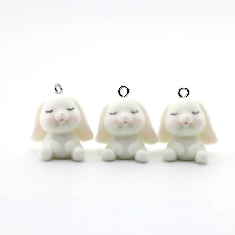 

15PCS Rabbit Drop Ears Charms Cute Animal Flocking Resin Ornaments for Jewelry Making Diy Earring Keychain Accessories