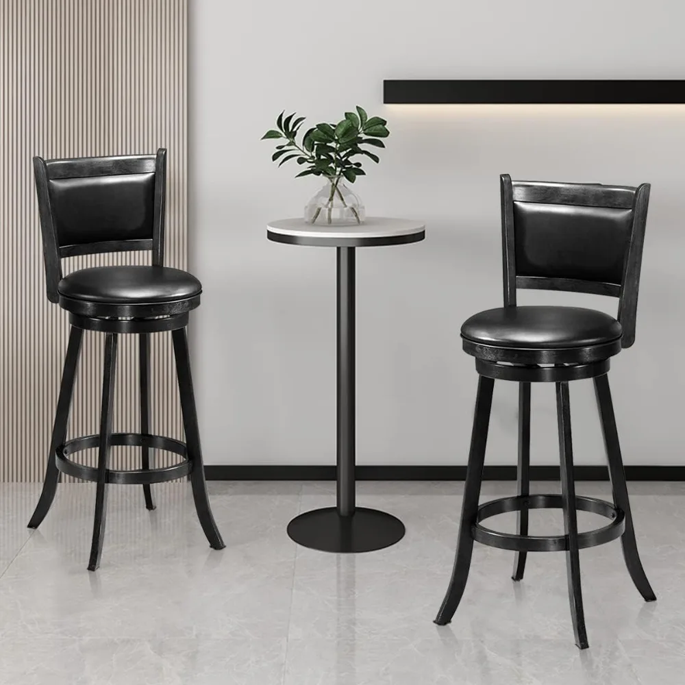 29”  Café Chairs Height  Set of 4, Kitchen Island, Rubber Wood, Swivel  with Backs for Pub, ,Restaurant, Black Café Chairs