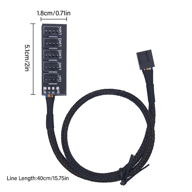 5ASD PWM Adapter Adapter Hub Splitter a 5 per controller della ventola per computer a 4 pin con cavo in nylon da 40