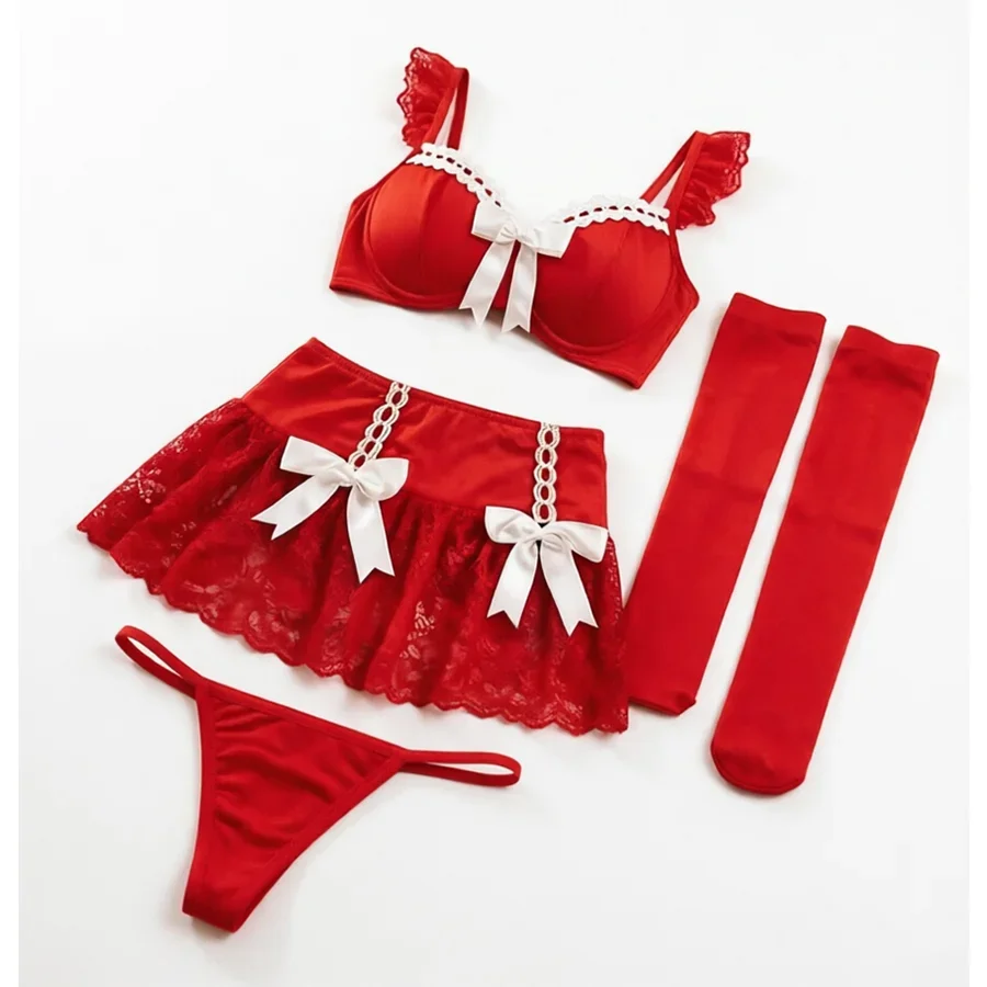 conjunto-de-lingerie-sensual-de-renda-vermelha-para-mulher-e-conjunto-de-lingerie-de-cetim-com-detalhes-em-laco-na-frente-sutia-com-alcas-e-recortes-e-calcinha-fio-dental-acompanhado-de-meias-para-uma-noite-romantica