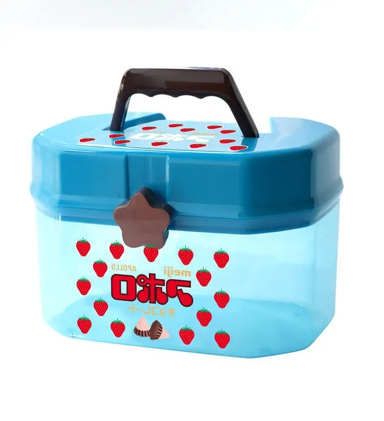 Nette Cartoon Kinder Doppel Schichten Lagerung Box Tragbare Kunststoff Spielzeug Kreide Snack Baustein Organizer Umweltfreundliche Material – Detail 3