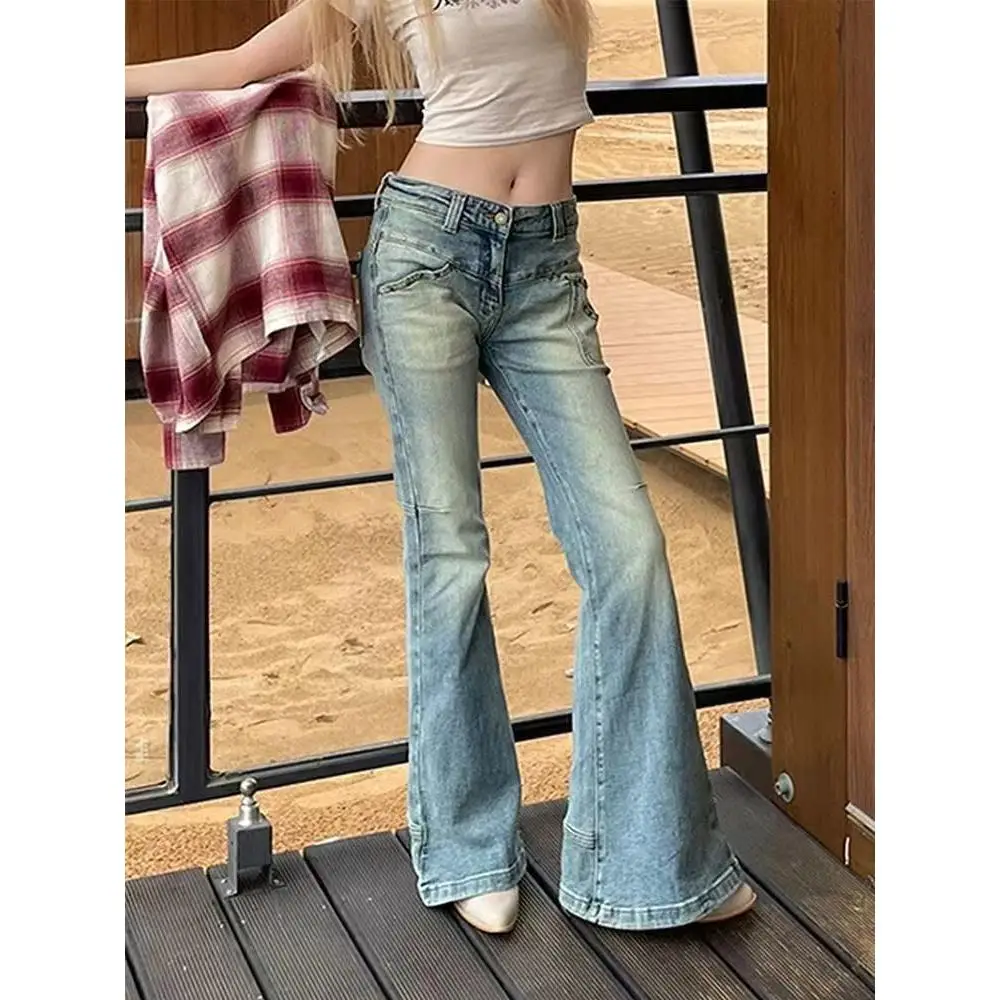 

Retro American Spicy Girl Low Waist Bell Bot Denim Jeans Women's Autumn New Design Slimming Floor Length Pants