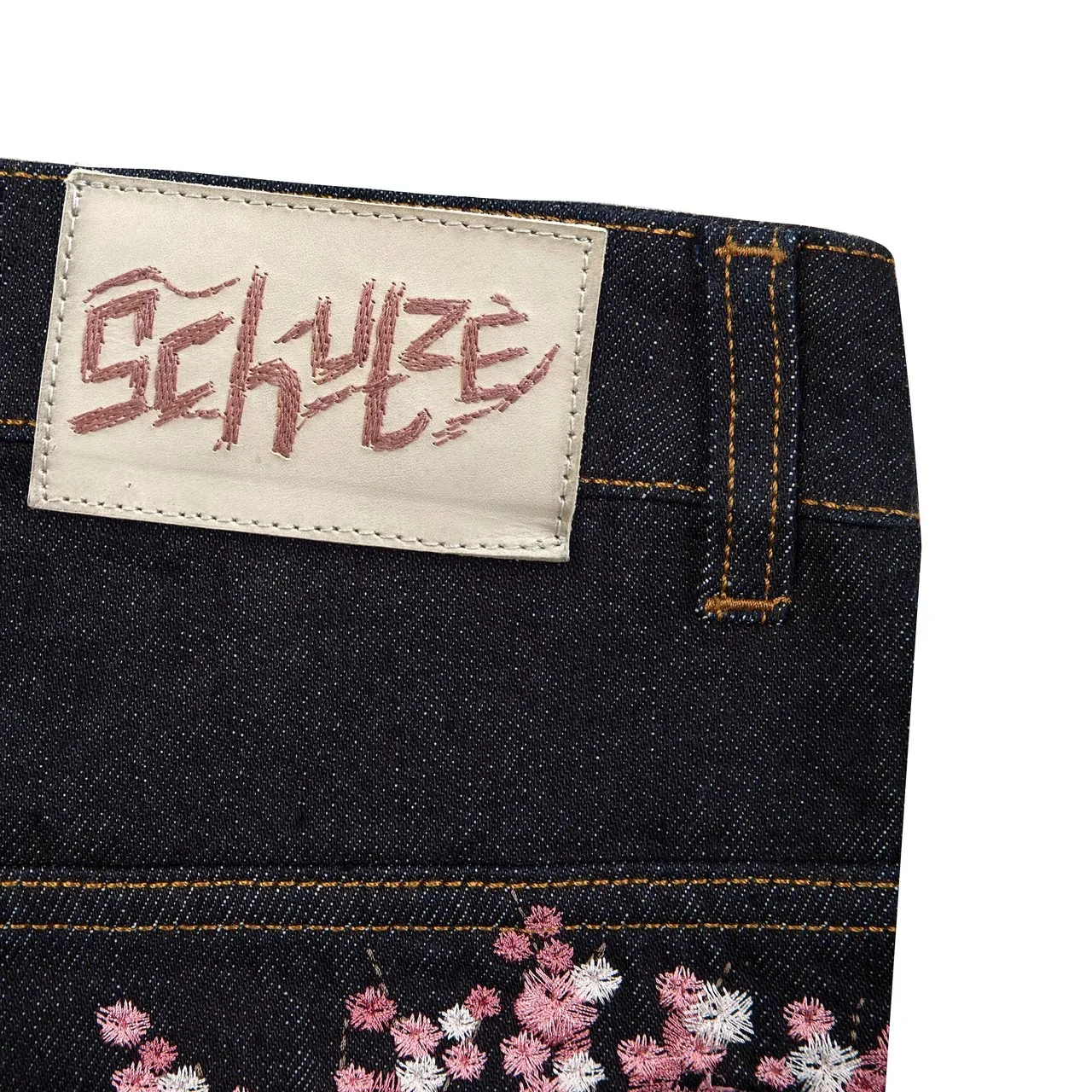 Jean Brodé Fleurs De Cerisier Y2K Streetwear - Taille M - Coupe Large - Noir
