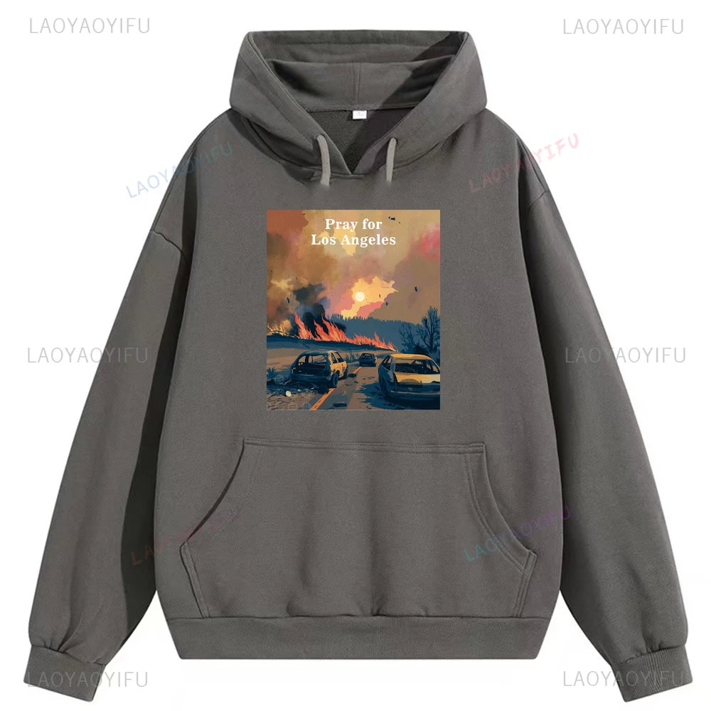 Praying for The Victims of The Los Angeles Fire Graphic Pullover Woman Man Drop Shoulder Hoodie Outdoors Casual Long Sleeve