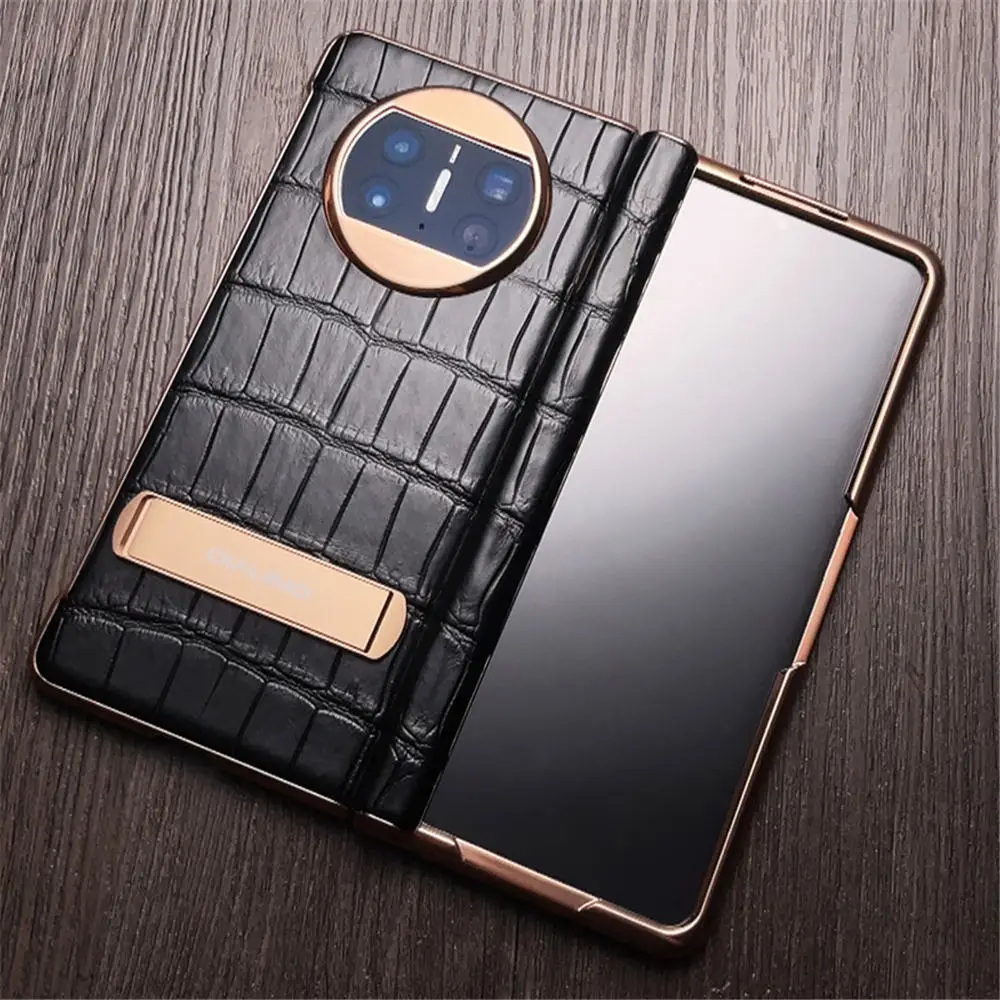 Genuine Real Crocodile Leather Bracket Case For Huawei Mate X3 Glass Film Hinge Full Cover