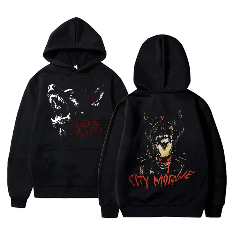 

Rapper City Morgue Double Sided Print Hoodie Men Women Hip Hop Vintage Oversized Sweatshirt Male Black Hoodies Casual Streetwear