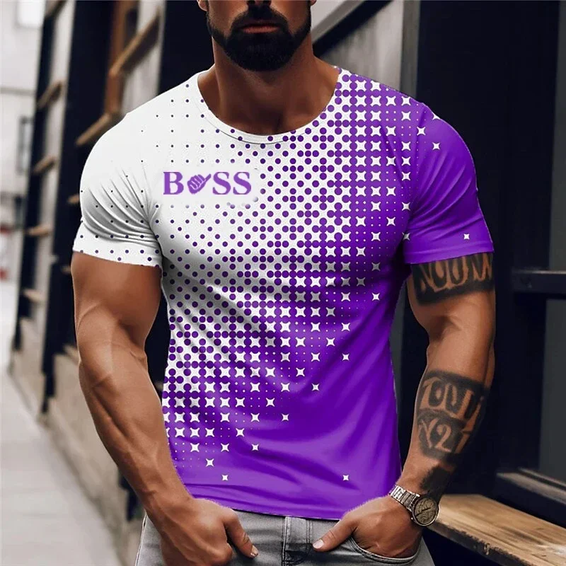 2024 Summer New Business Casual Men's T-shirt Boss Polka Dot 3d Printing Oversized Street Fashion Crewneck Men Short-sleeved Top