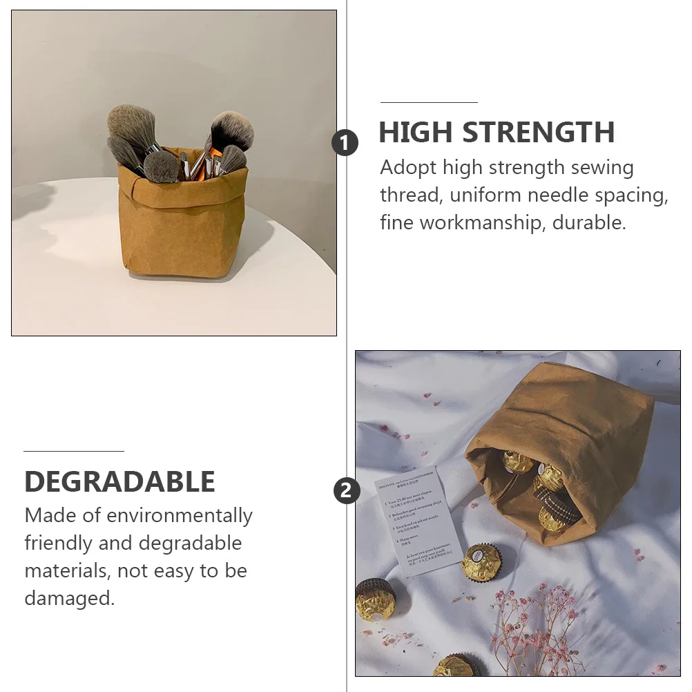 

Khaki Kraft Paper Storage Basket Desktop Multipurpose Washable Organizer Reusable Brown Paper Storage Container Holder