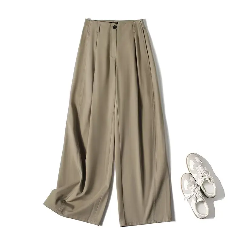 

Jenny&Dave French Office Ladies High Waist Loose Trousers Minimalist Cotton And Lyocell-Blend Straight-leg Casual Pants Women