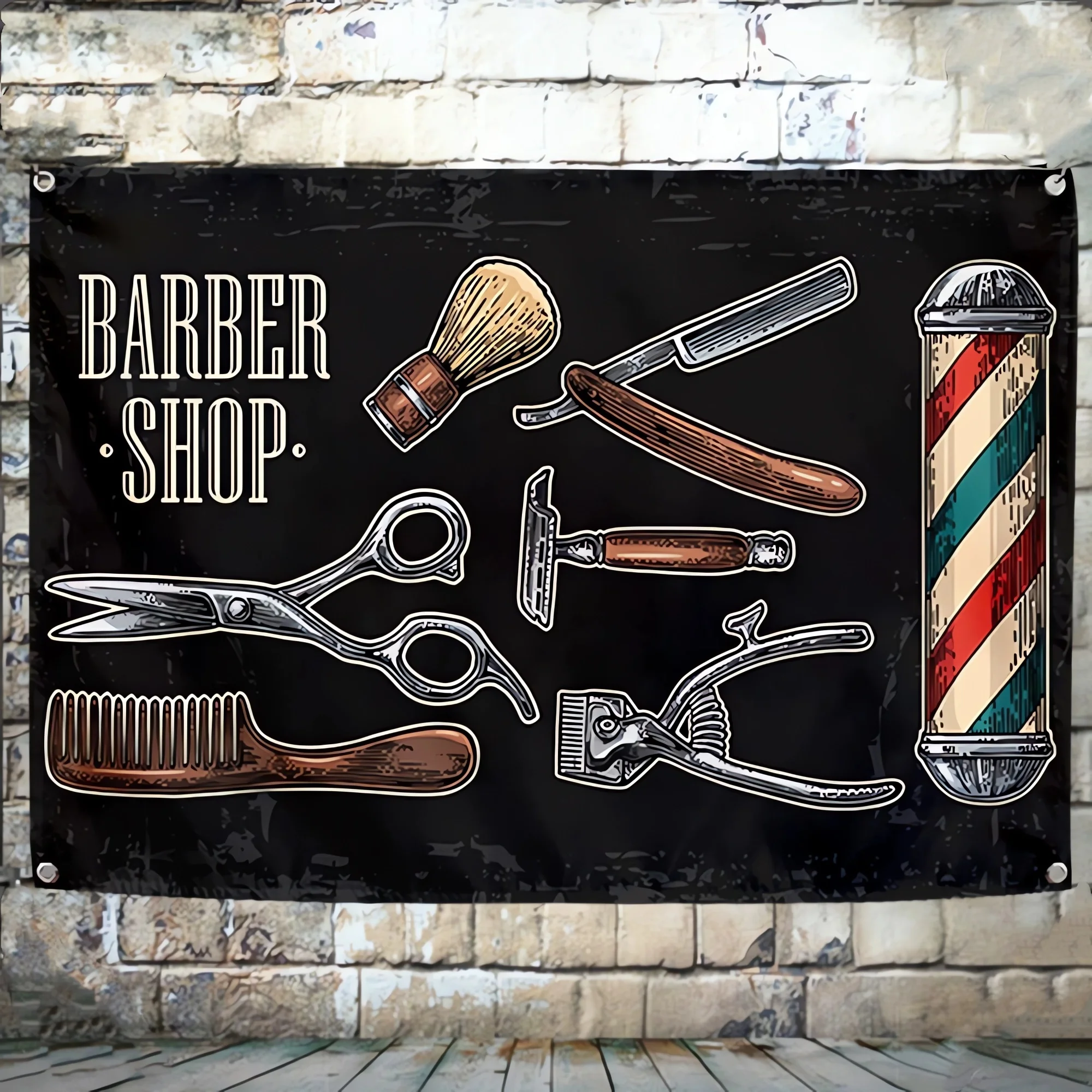 Vintage Haircut Tool Tapestry Wall Hanging Flag Haircuts & Shaves Poster Prints…