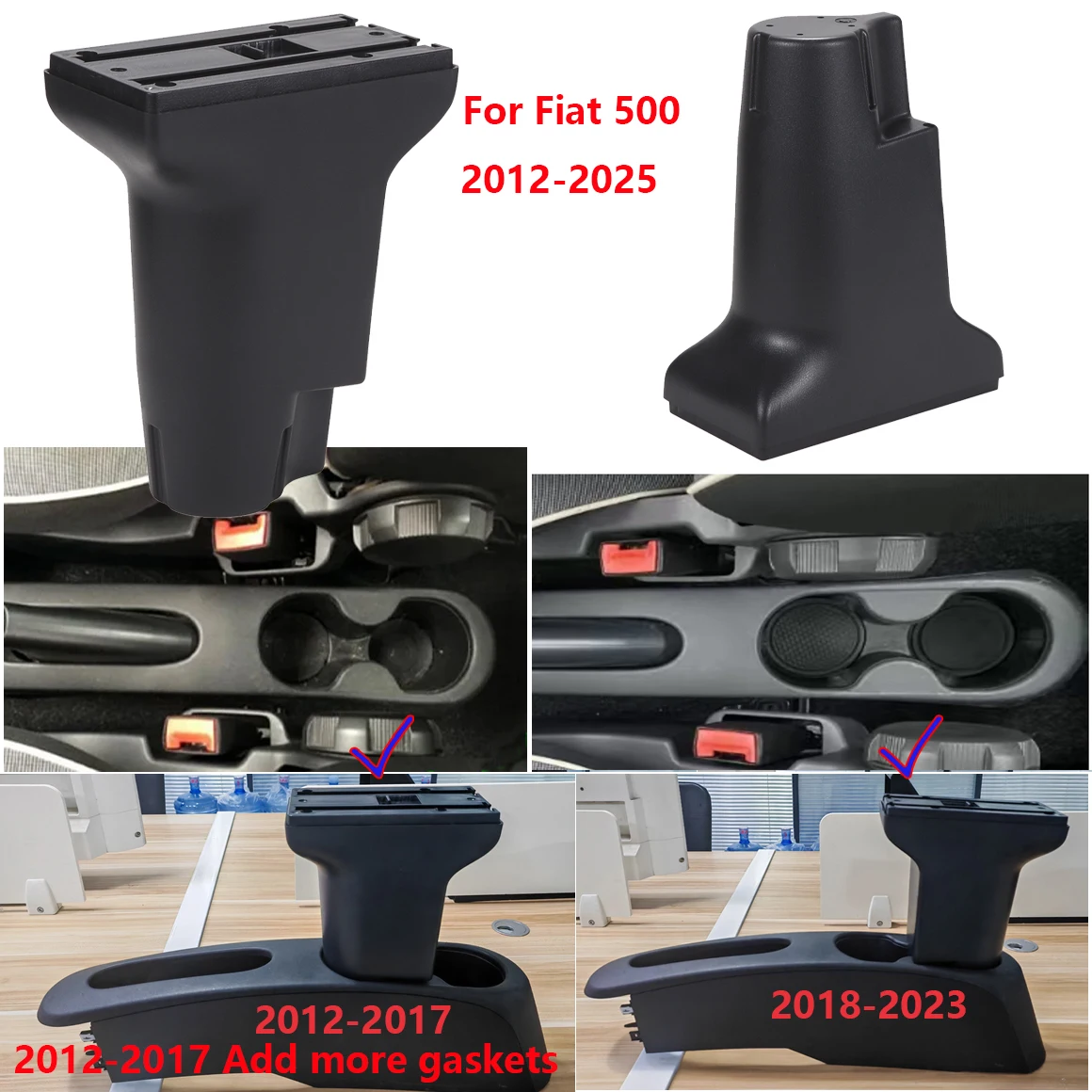 For Fiat 500 Armrest Box For Fiat 500 Car Armrest 2012-2025 Auto Storage Box Dedicated Retrofit parts Interior Car Accessories