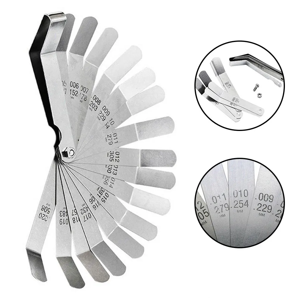 Sleek and Functional Feeler Gauge Tool Features a Total of Sixteen Adjustable Blades in Stainless Steel Construction