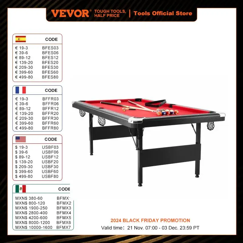 VEVOR 6.3/7 ft Billiards Table Pool Table Portable Foldable Space-Saving Billiard Table Set Includes Balls Cues Chalks and Brush