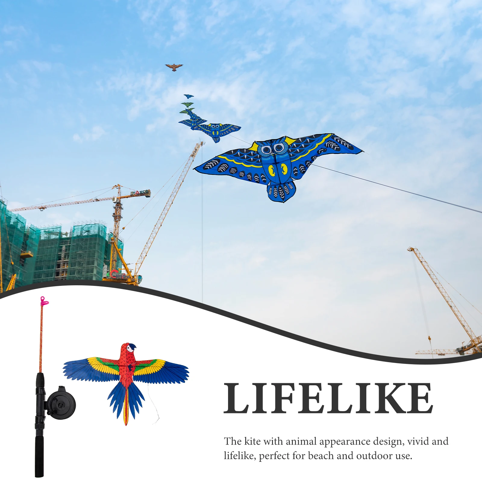 

Fishing Rod Kite 70cm Black Rod 30m Line Blue Parrot Lightweight Portable Kids Beginner Outdoor Beach Cartoon Animal Durability