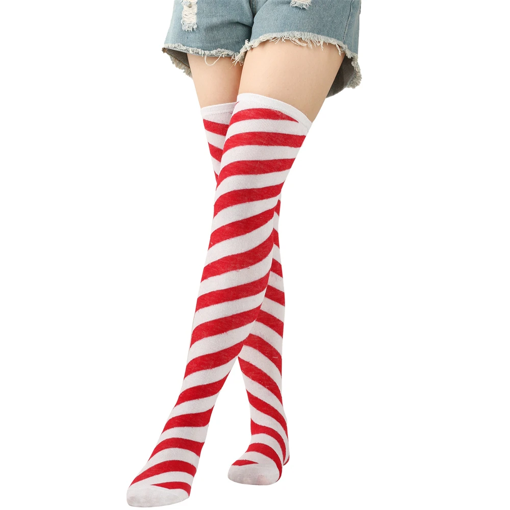 Halloween Diagonal Striped Over Knee Socks Women's Solid Color Stockings Christmas Carnival Party Dress Accessories Long Socks