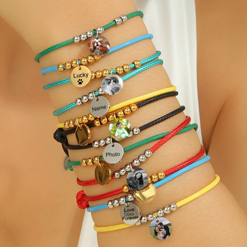 

Nextvance индивидуальный круглый браслет с гравировкой и буквами, персонализированный браслет ручной работы с восковой нитью, цепочка из нержавеющей стали, ювелирные изделия, подарки