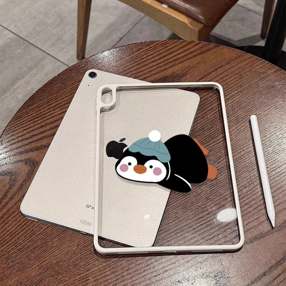 Ins Cute Penguin Duck Transparent Back Cover For iPad Pro 13 11th M5 M4 12.9 A16 10 8 7 9th 10th Air 11 M2 M3 Mini Tablet Case
