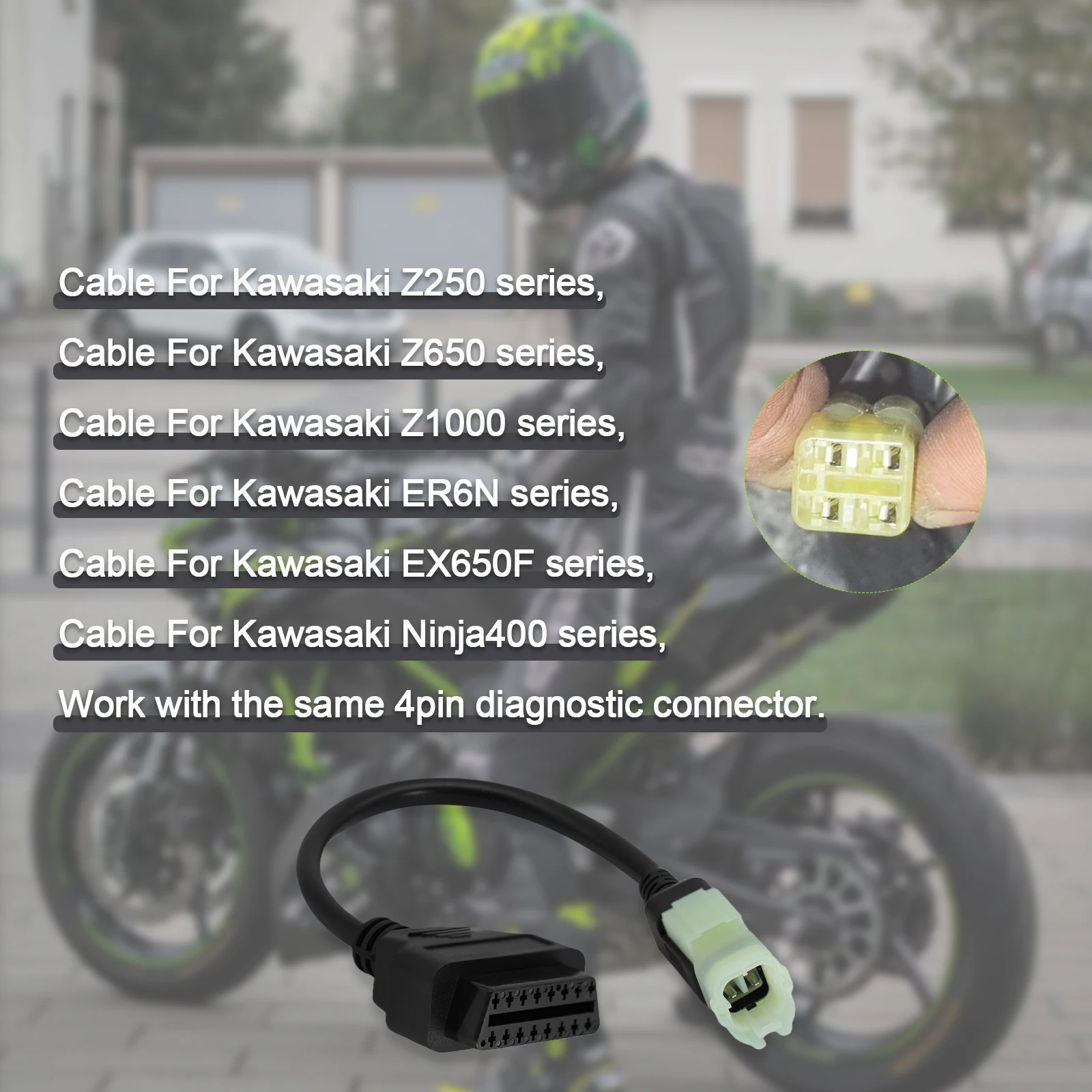 OBD ケーブル カワサキ 4ピン OBD2 診断ケーブル Z250、Z650、Z1000