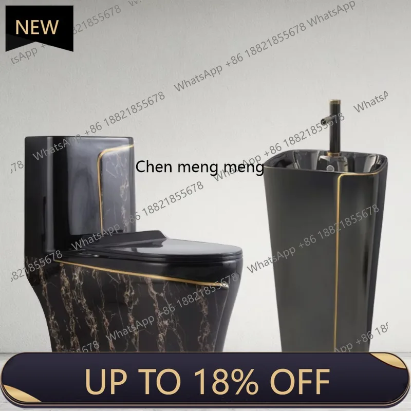 

Z189 One Piece Black Gold Toilet Bowl Combo Luxury Water Closet Ceramic Bathroom WC Toilet Sink Set F185