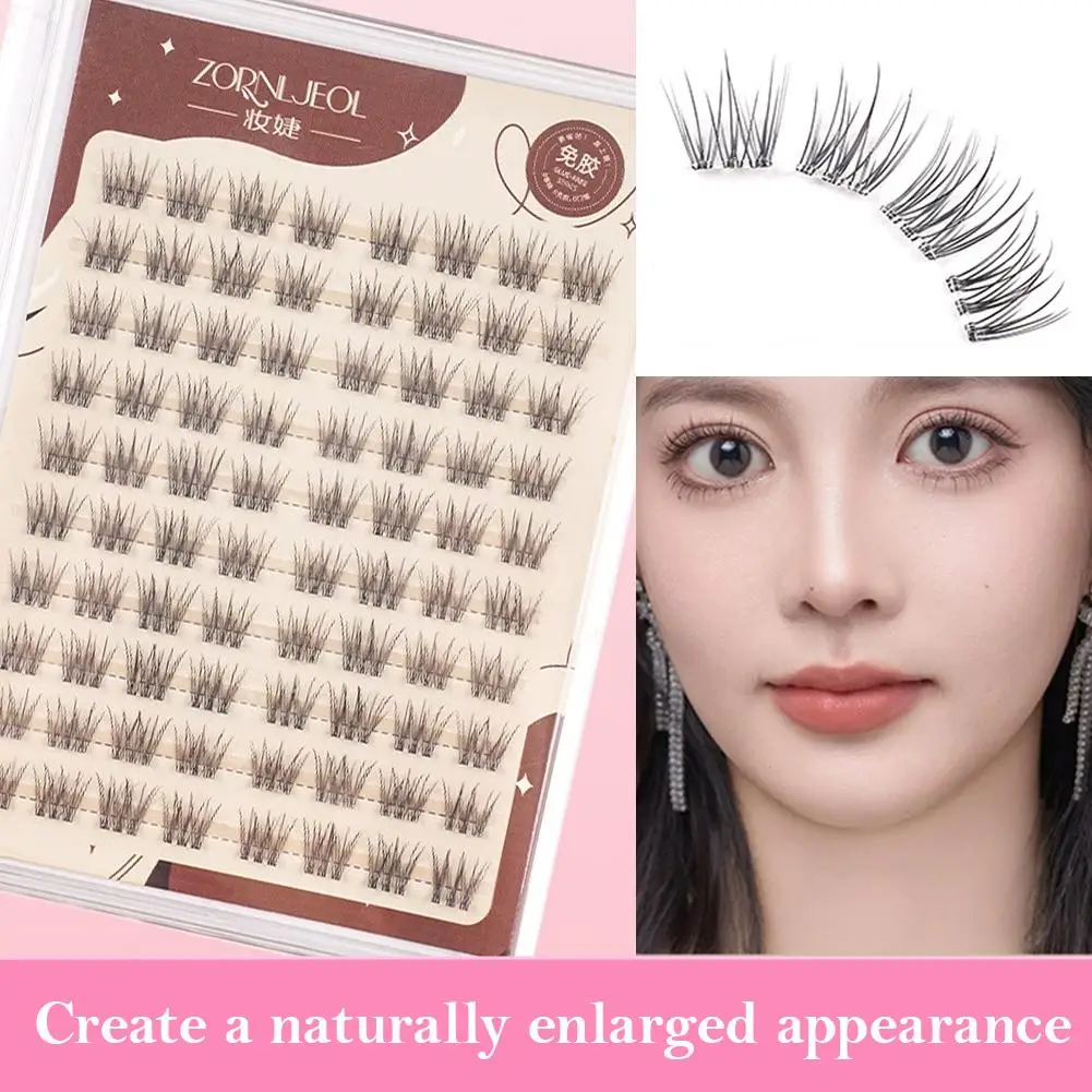 New Glue-free False Eyelashes, Fishtail Princess Lazy Eyelashes, Natural Transparent Stem, Reused 48 Clusters Large Capacity