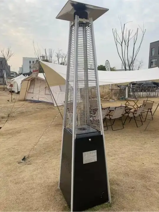 Modern Discount Pyramid Patio LPG Gas Heater Freestanding Black Coated Steel Outdoor Warmer 13KW Manual Ignition