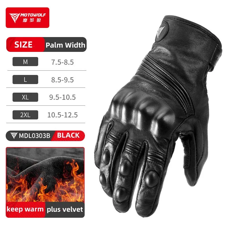 Motowolf Waterproof Winter Motorcycle Gloves Sheepskin Leather Moto Thermal Gloves Windproof Motocross Gloves for Men Women