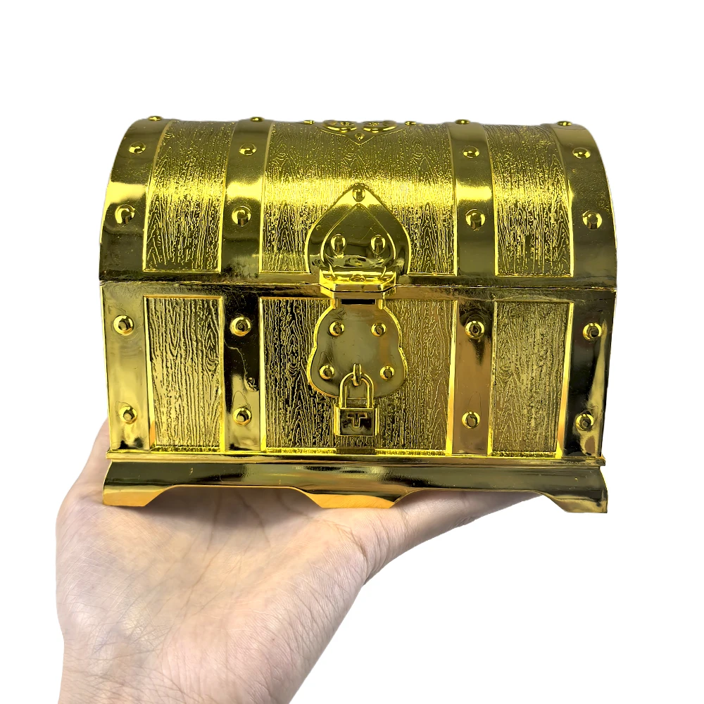 Pirate Treasure Chest Toys Pirate Adventurous Treasure Box with Lock Toy Pirate Gold Coins Kids Halloween Pirate Party Decor