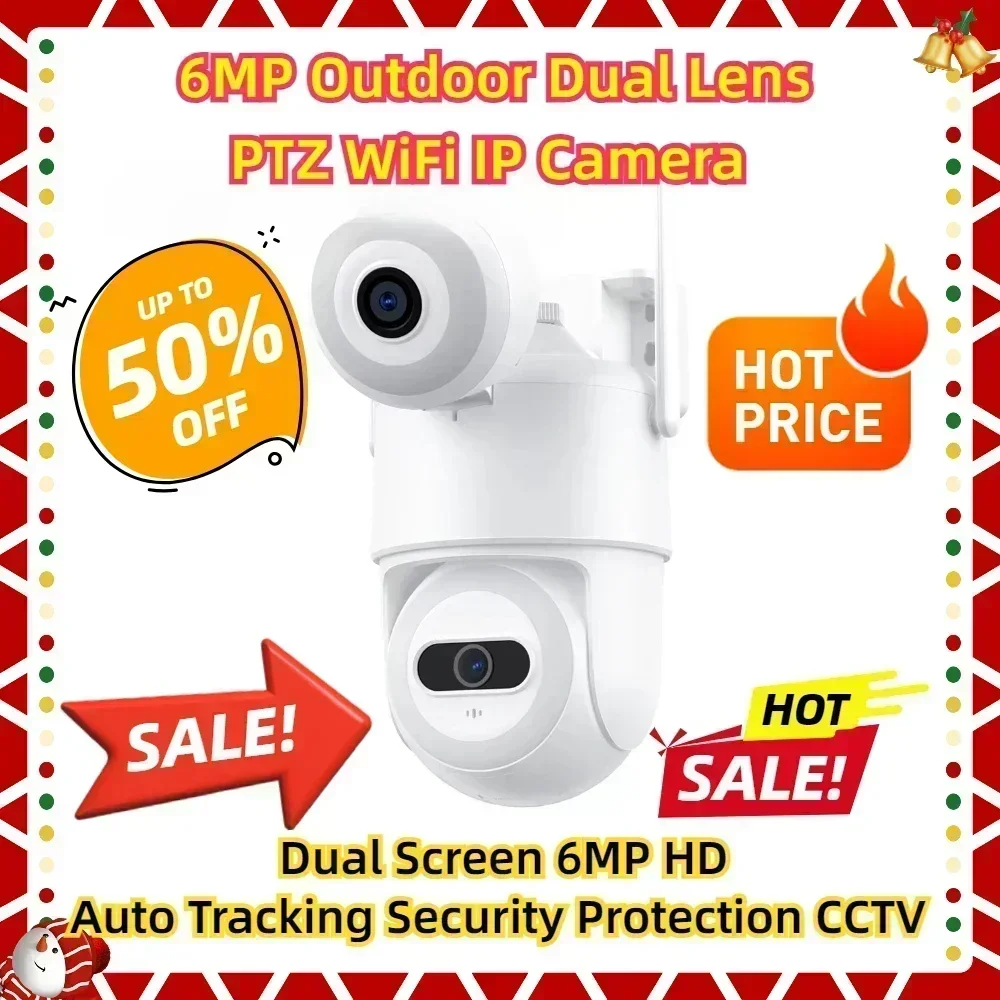 

6MP Outdoor Dual Lens PTZ WiFi IP Camera Dual Screen 6MP HD Auto Tracking Security Protection CCTV Surveillance Camera ICSee