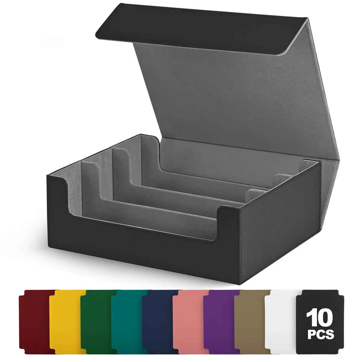 Trading Card Storage Box, Holds 1800 Single-Sleeved Cards with 10 Dividers, Magnetic PU Leather Fits TCG, PTCG, Sports Cards