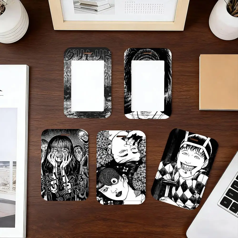 Horror anime Junji Ito ID Card Holder Neck Strap Pendant Door Badge Holder Lanyards Keychain Work Credential Case Gift