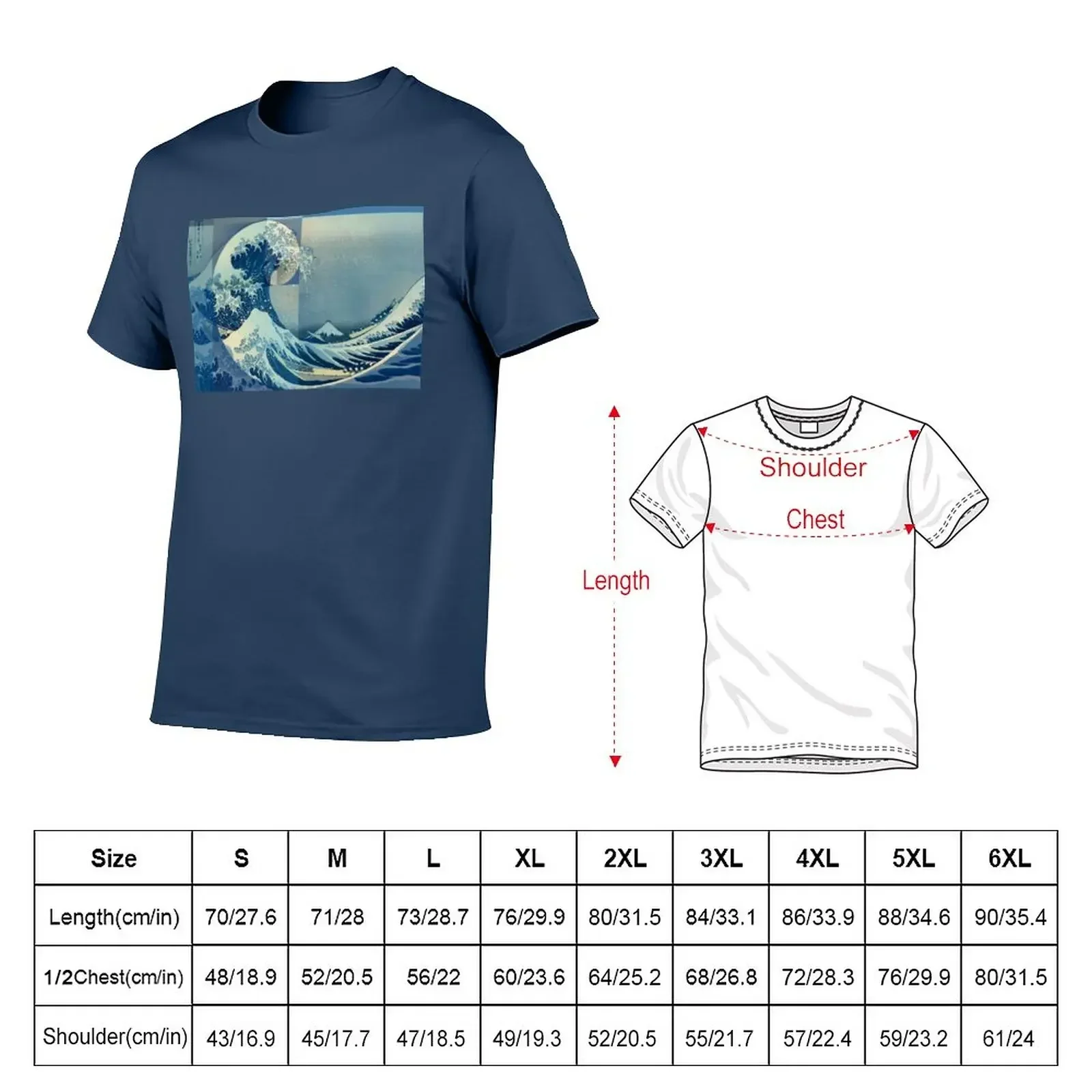 Hokusai Meets Fibonacci, Golden Ratio T-Shirt anime clothes plain customs mens t shirts