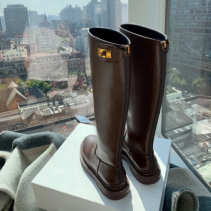

Women Shoes Designer Knee-high Boots Luxury Woman Knight Boot Winter Round Toe Shoes for Women Punk Knee-High Women Boot Zapatos