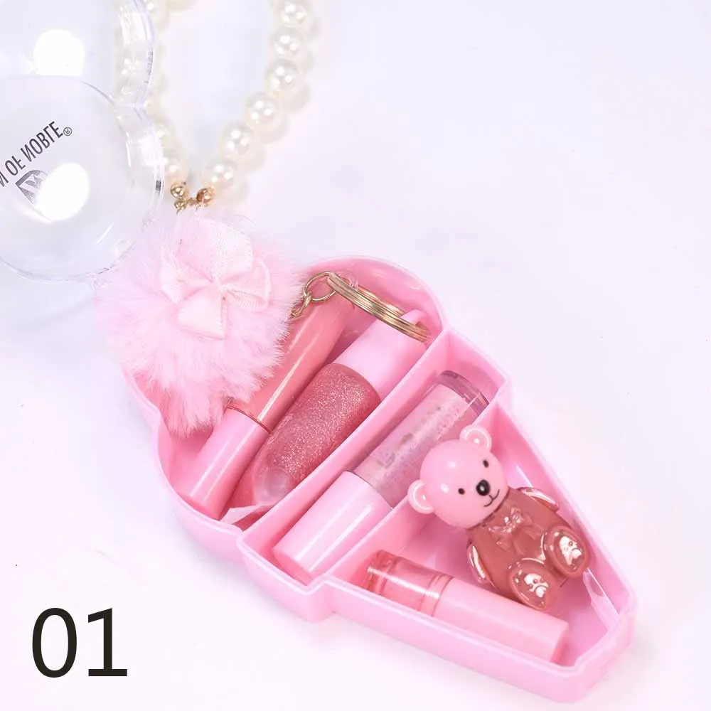 لطيف الآيس كريم الدب ملمع الشفاه مجموعة المفاتيح ملمع الشفاه للماء طويلة الأمد الفتيات الشفاه ماكياج