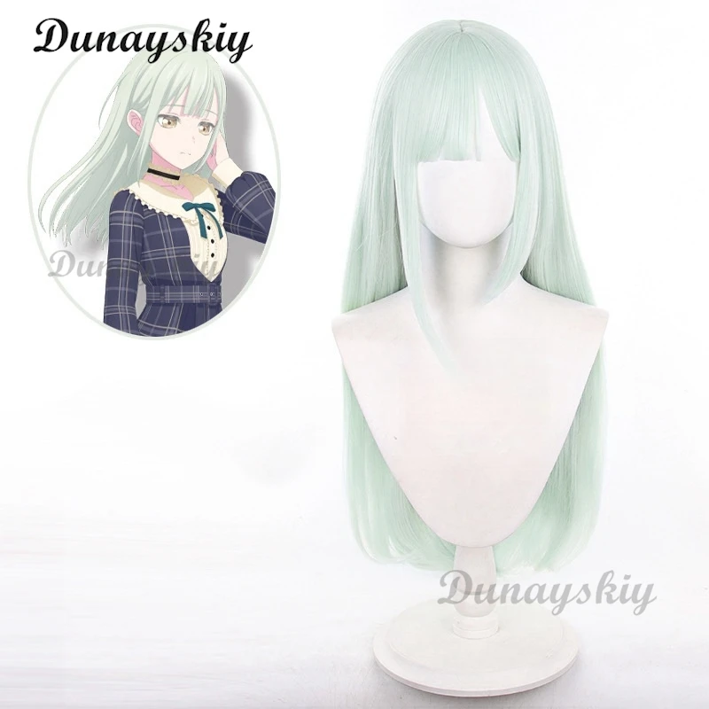 ¡Sueño de BanG! Pelucas de Cosplay de Anime Mutsumi Wakaba, pelucas de 75cm de largo para mujer, pelo sintético resistente al calor verde claro + gorro de peluca