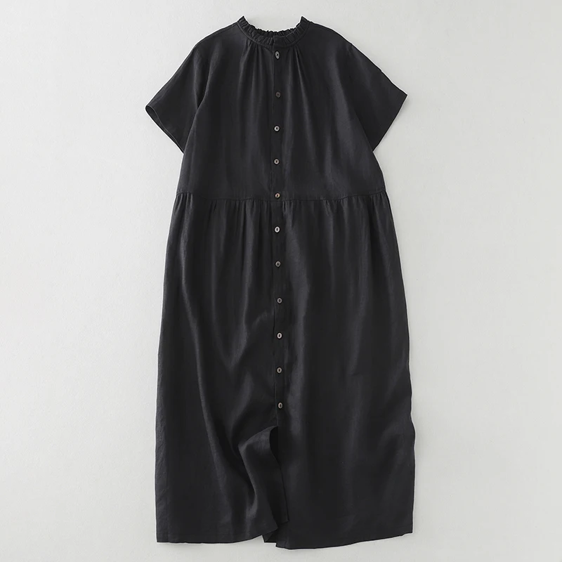 Robe Longue en Coton et Lin pour Femme, à Manches Courtes, lèvent sur le Devant, Style Boho Décontracté, Streetwear, Éducatif, Été